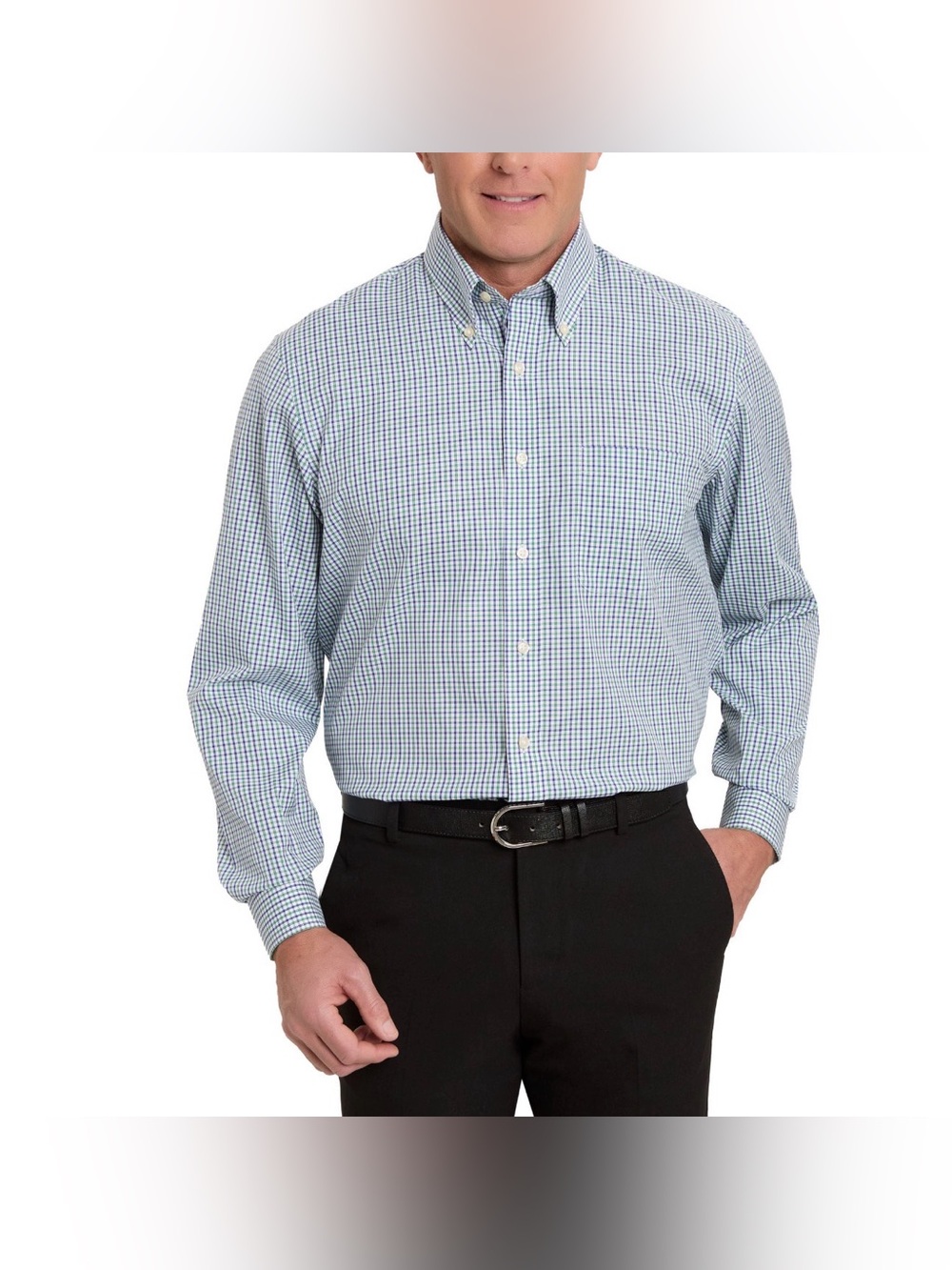 NWT Kirkland Signature Blue,Green and White Checked Button-Down Shirt 17.5x36/37